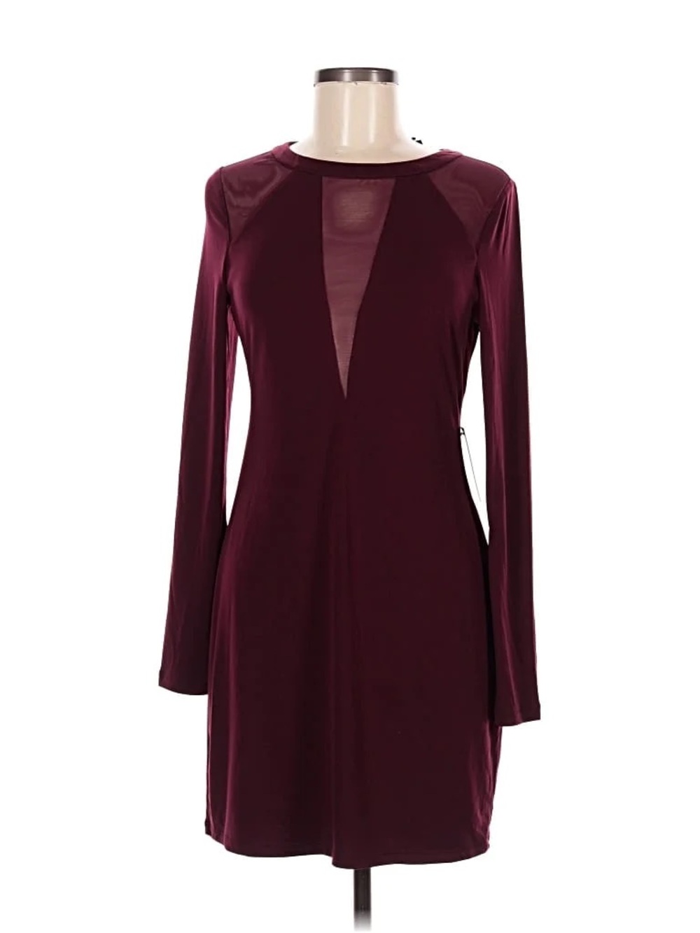 Express Long Sleeve Mesh-Inset Wine Dress